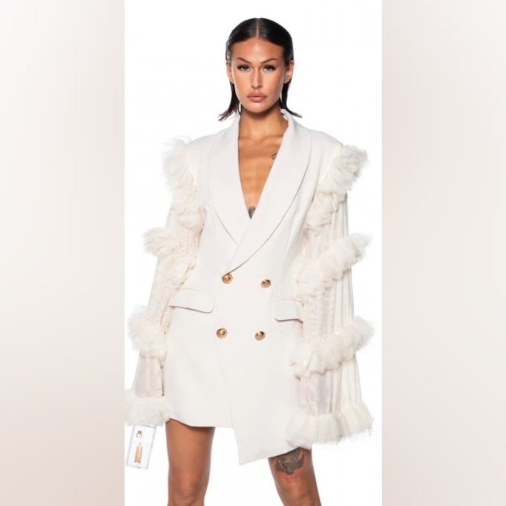 LIVING OVER THE TOP RUFFLE SLEEVE BLAZER MINI DRESS